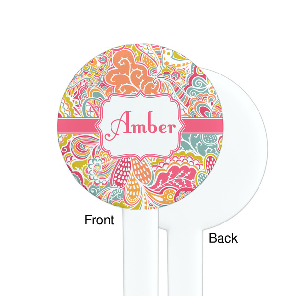 Abstract Foliage White Plastic 7" Stir Stick - Single Sided - Round - Front & Back