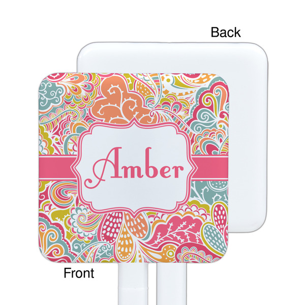 Abstract Foliage White Plastic Stir Stick - Single Sided - Square - Approval