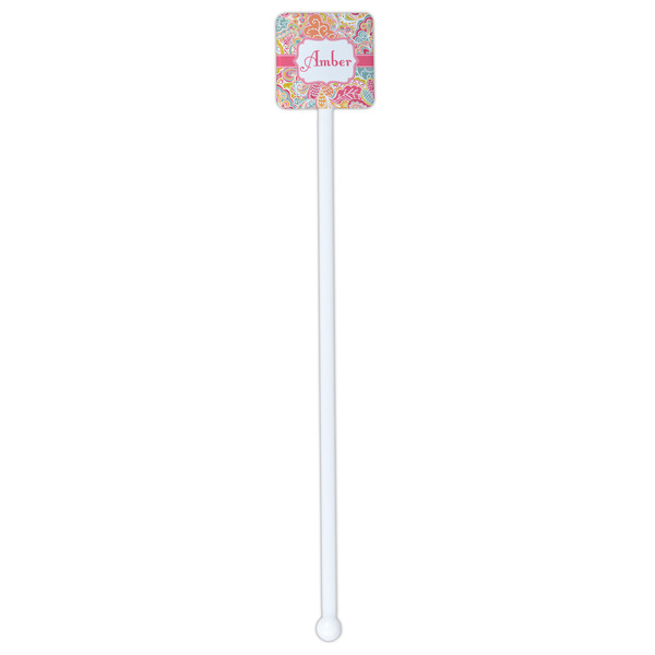 Abstract Foliage White Plastic Stir Stick - Single Sided - Square - Single Stick