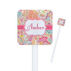 Abstract Foliage Square Plastic Stir Sticks - Single Sided (Personalized)