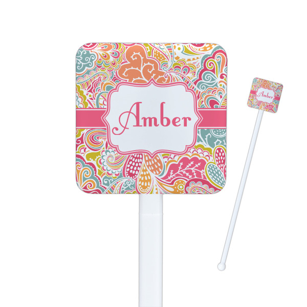 Custom Abstract Foliage Square Plastic Stir Sticks - Double Sided (Personalized)