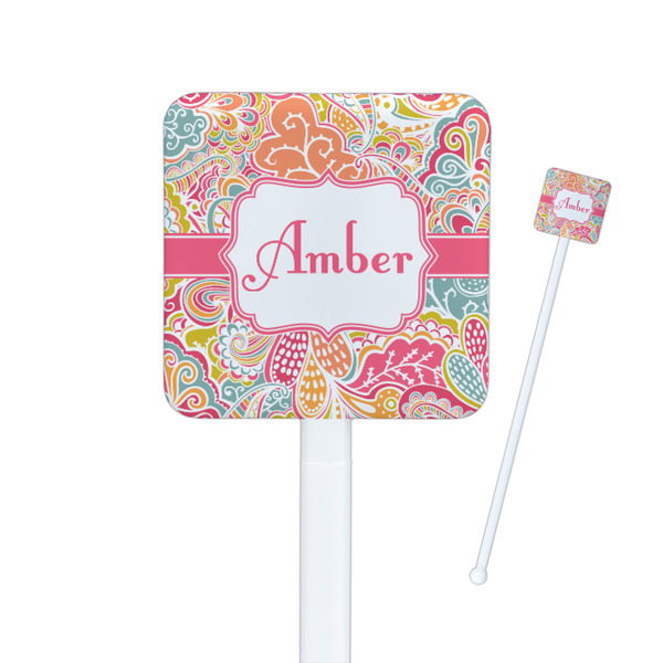 Custom Abstract Foliage Square Plastic Stir Sticks - Single Sided (Personalized)