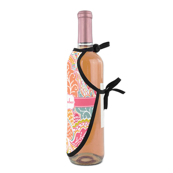 Abstract Foliage Wine Bottle Apron - DETAIL WITH CLIP ON NECK