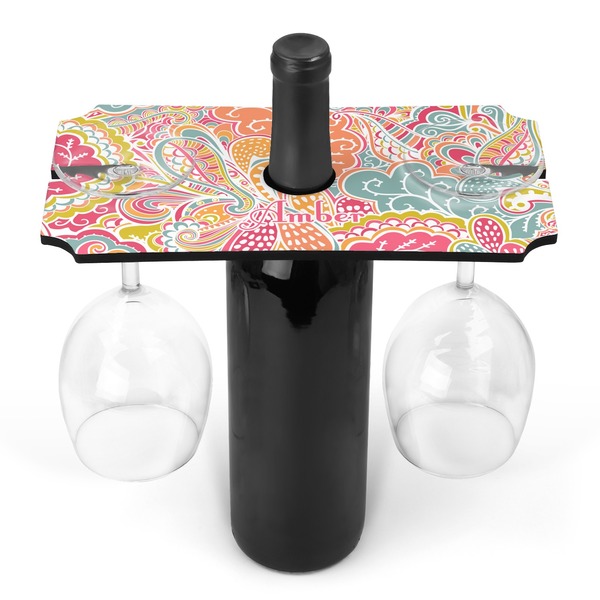 Custom Abstract Foliage Wine Bottle & Glass Holder (Personalized)