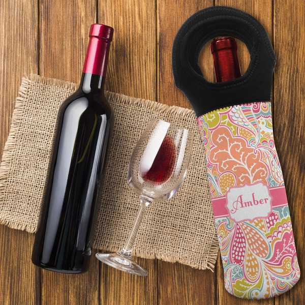 Abstract Foliage Wine Tote Bag - FLATLAY