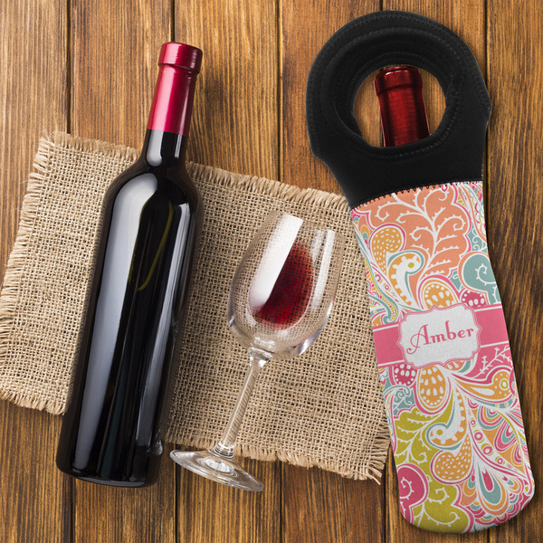 Abstract Foliage Wine Tote Bag - FLATLAY