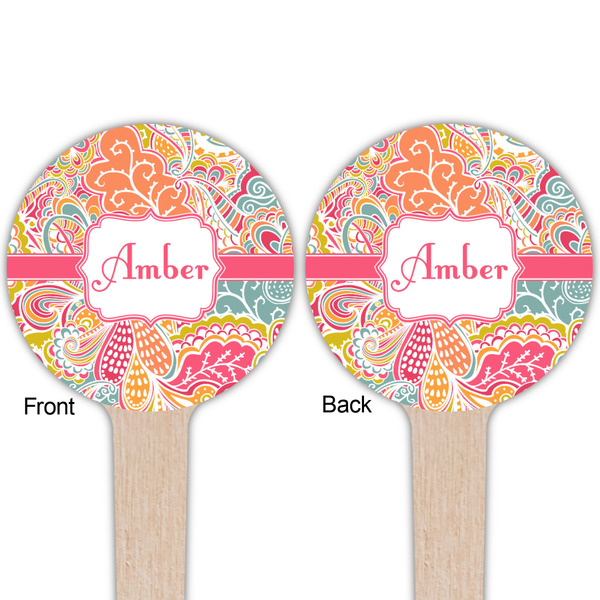 Abstract Foliage Wooden 4" Food Pick - Round - Double Sided - Front & Back