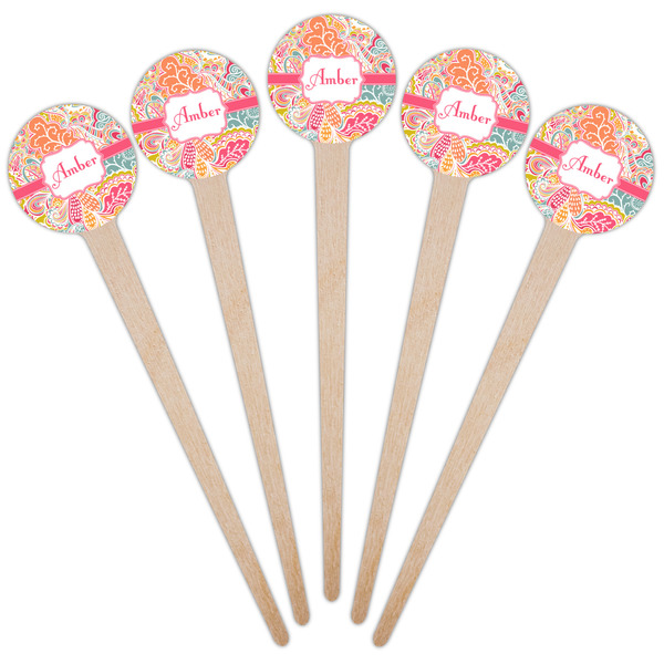 Abstract Foliage Wooden 4" Food Pick - Round - Fan View