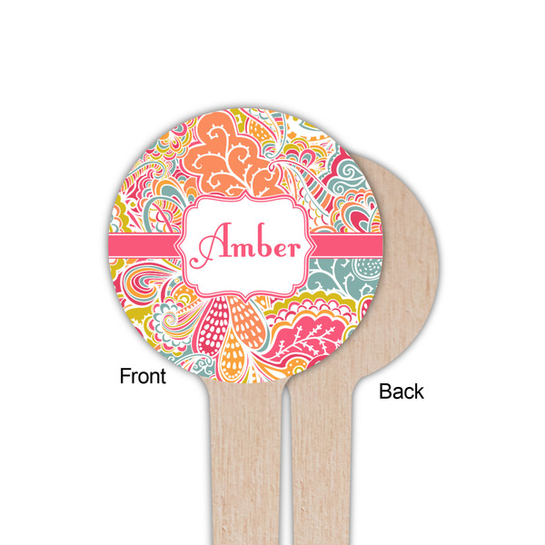 Abstract Foliage Wooden 4" Food Pick - Round - Single Sided - Front & Back