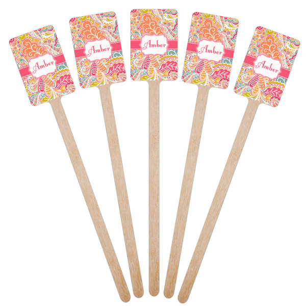 Abstract Foliage Wooden 6.25" Stir Stick - Rectangular - Fan View