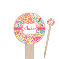 Abstract Foliage 6" Round Wooden Food Picks - Single Sided (Personalized)