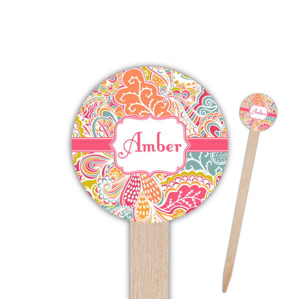 Custom Abstract Foliage 6" Round Wooden Food Picks - Double Sided (Personalized)