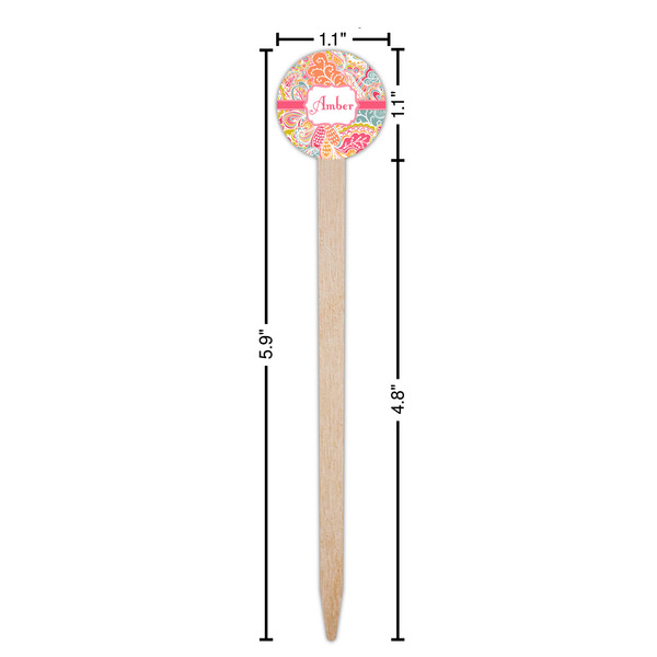 Abstract Foliage Wooden 6" Food Pick - Round - Dimensions