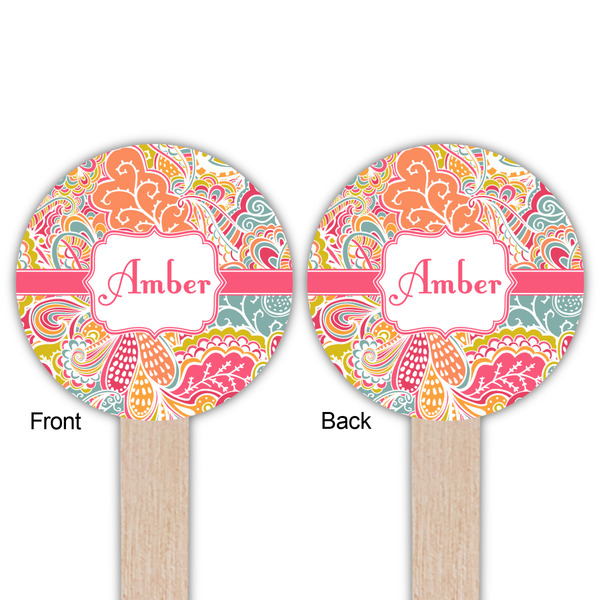 Abstract Foliage Wooden 6" Food Pick - Round - Double Sided - Front & Back