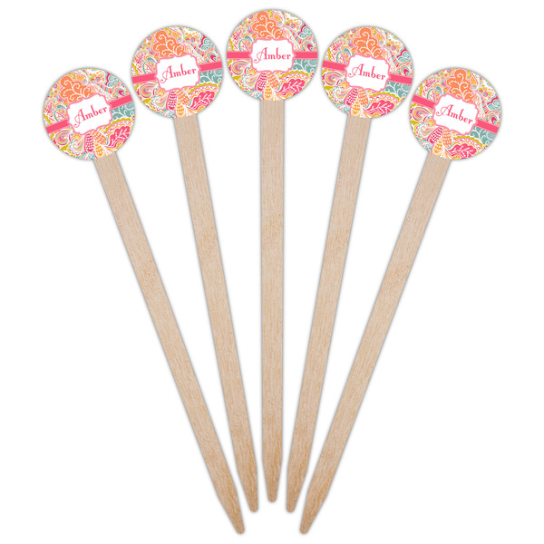 Abstract Foliage Wooden 6" Food Pick - Round - Fan View