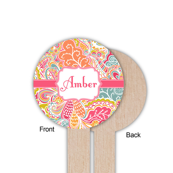Abstract Foliage Wooden 6" Food Pick - Round - Single Sided - Front & Back