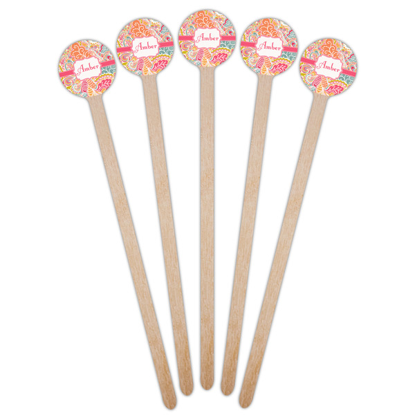 Abstract Foliage Wooden 6" Stir Stick - Round - Fan View