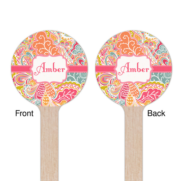 Abstract Foliage Wooden 7.5" Stir Stick - Round - Double Sided - Front & Back