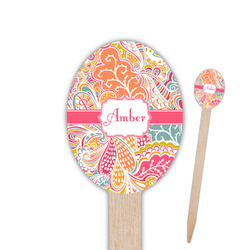 Abstract Foliage Oval Wooden Food Picks - Single Sided (Personalized)