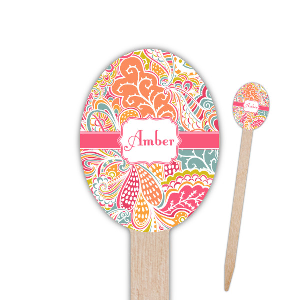 Custom Abstract Foliage Oval Wooden Food Picks (Personalized)