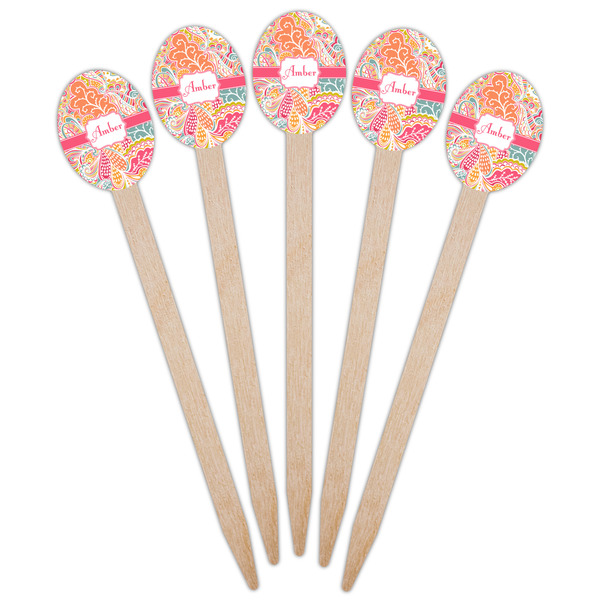 Abstract Foliage Wooden Food Pick - Oval - Fan View