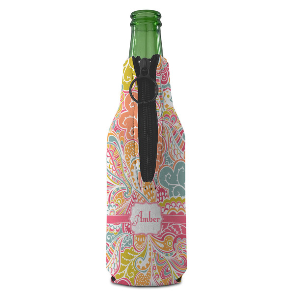 Abstract Foliage Zipper Bottle Cooler - BACK (bottle)