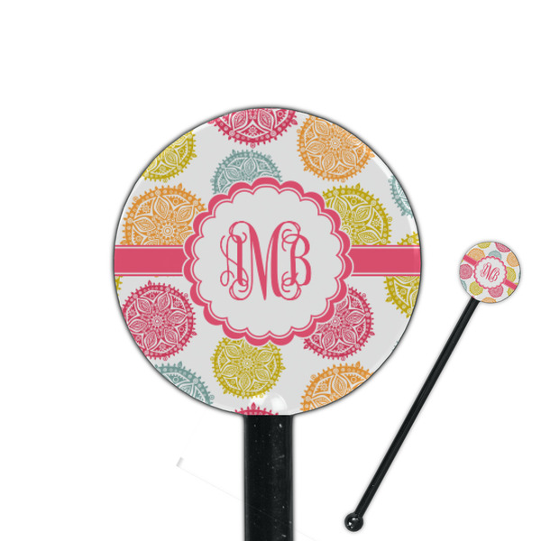Custom Doily Pattern 5.5" Round Plastic Stir Sticks - Black - Single Sided (Personalized)