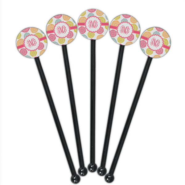 Doily Pattern Black Plastic 5.5" Stir Stick - Round - Fan View