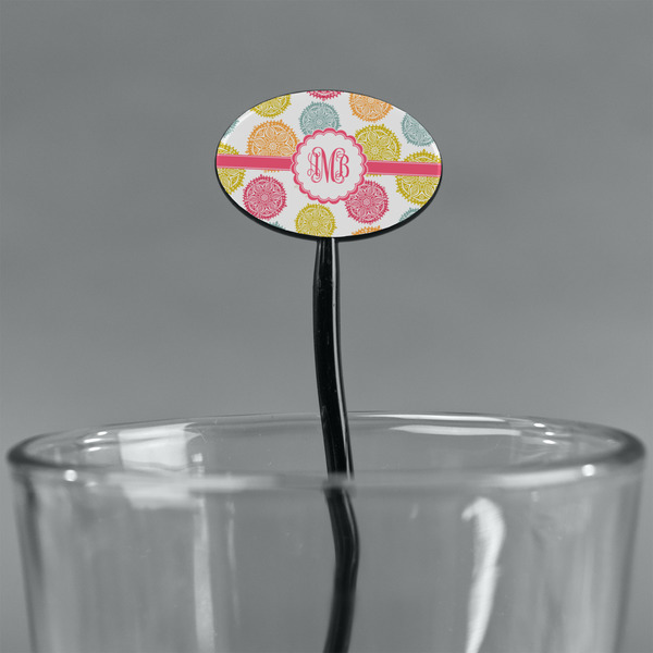 Doily Pattern Black Plastic 7" Stir Stick - Oval - Main