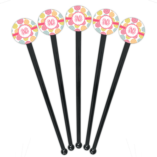 Doily Pattern Black Plastic 7" Stir Stick - Round - Fan View