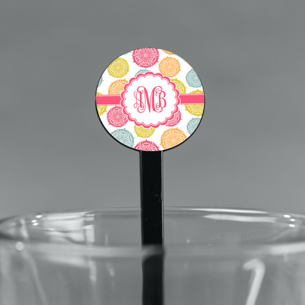 Doily Pattern Black Plastic 7" Stir Stick - Round - Main