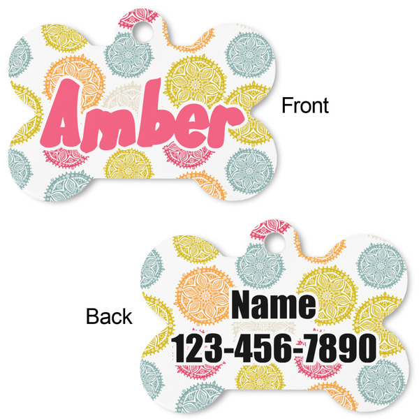 Doily Pattern Bone Shaped Dog Tag - Front & Back