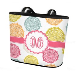 Doily Pattern Bucket Tote w/ Genuine Leather Trim - Regular w/ Front & Back Design (Personalized)