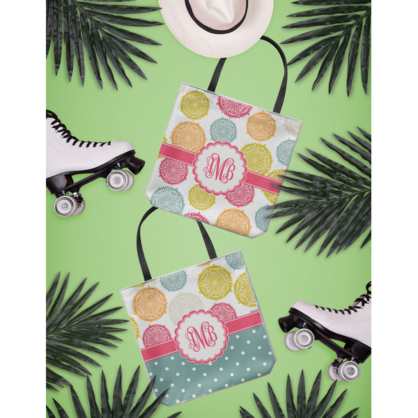 Doily Pattern Canvas Tote Lifestyle Front and Back- 13x13