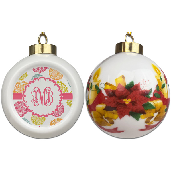 Doily Pattern Ceramic Christmas Ornament - Poinsettias (APPROVAL)