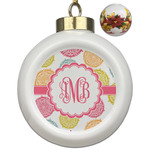 Doily Pattern Ceramic Ball Ornaments - Poinsettia Garland (Personalized)