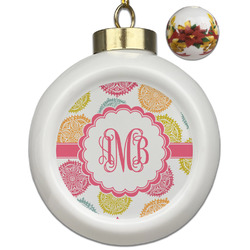 Doily Pattern Ceramic Ball Ornaments - Poinsettia Garland (Personalized)