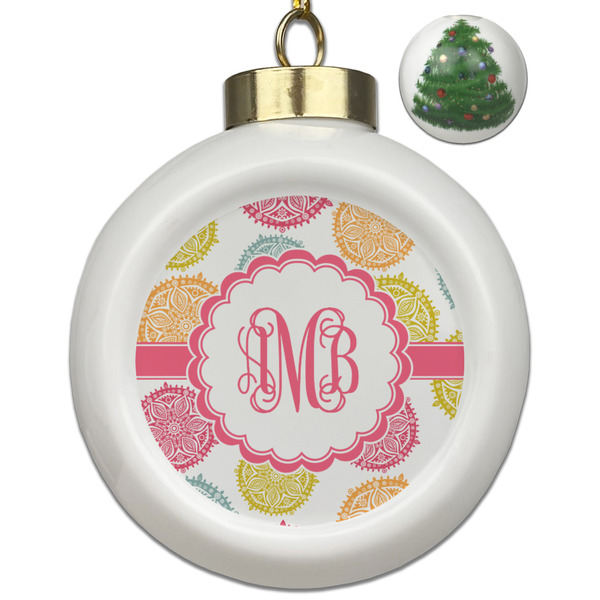 Custom Doily Pattern Ceramic Ball Ornament - Christmas Tree (Personalized)