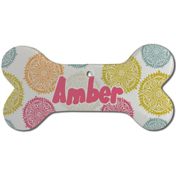 Doily Pattern Ceramic Dog Ornament - Front w/ Monogram