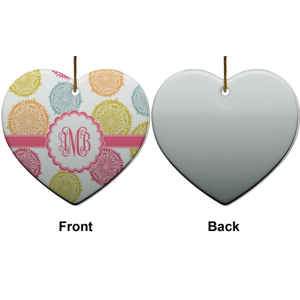 Doily Pattern Ceramic Flat Ornament - Heart Front & Back (APPROVAL)