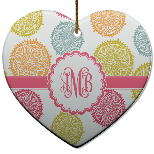 Custom Doily Pattern Heart Ceramic Ornament w/ Monogram