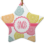 Doily Pattern Star Ceramic Ornament w/ Monogram