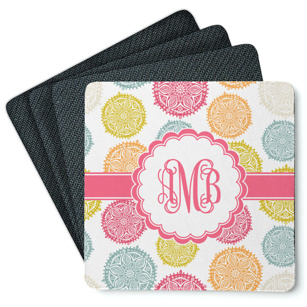 Custom Doily Pattern Square Rubber Backed Coasters - Set of 4 (Personalized)