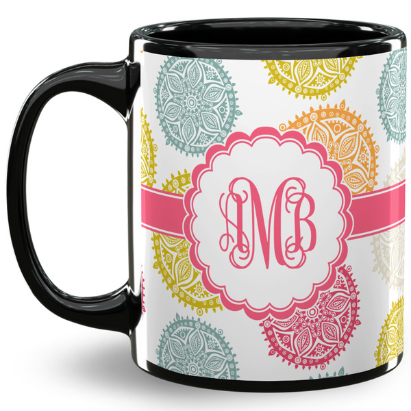 Custom Doily Pattern 11 Oz Coffee Mug - Black (Personalized)