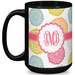 Doily Pattern 15 Oz Coffee Mug - Black (Personalized)