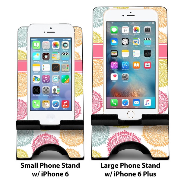 Doily Pattern Compare Phone Stand Sizes - with iPhones