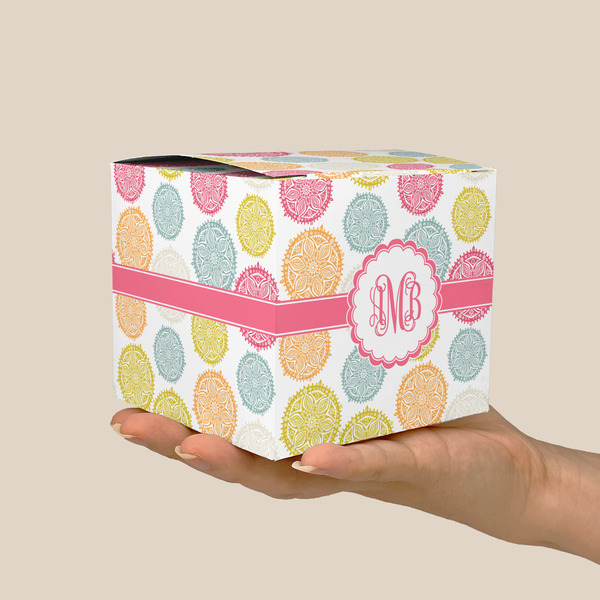 Doily Pattern Cube Favor Gift Box - On Hand - Scale View