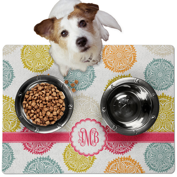 Custom Doily Pattern Dog Food Mat - Medium w/ Monogram