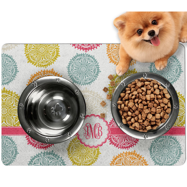 Custom Doily Pattern Dog Food Mat - Small w/ Monogram