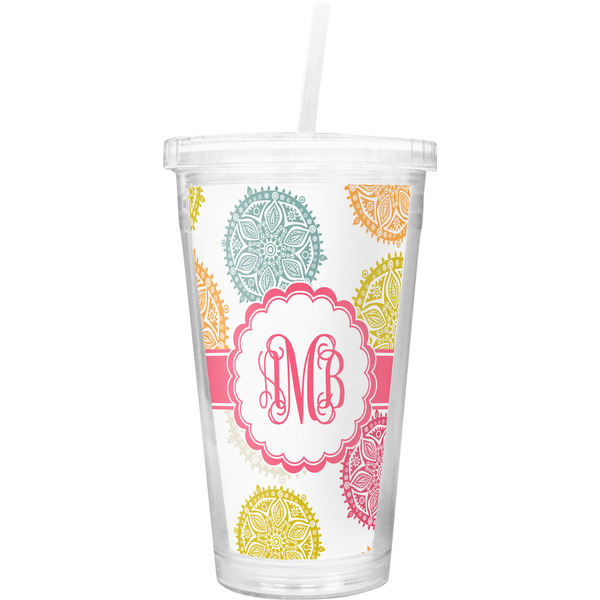 Custom Doily Pattern Double Wall Tumbler with Straw (Personalized)